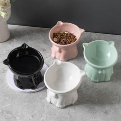 Pet Ceramic Bowl Elevated Raised and Tilted Cat Shaped