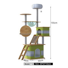 Mansion Cat Tree Wood Green - 155cm Y22