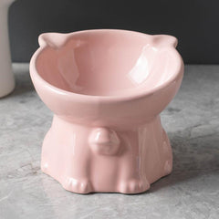 Pet Ceramic Bowl Elevated Raised and Tilted Cat Shaped