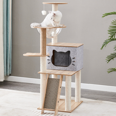 Mansion Cat Tree Wood Grey Cat Face Shape - 120cm N1 Grey