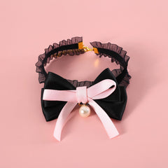 Pet Tie Collar with Pearl - Black