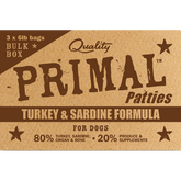 Primal Dog Frozen Raw Turkey & Sardine Patties Bulk 18lb