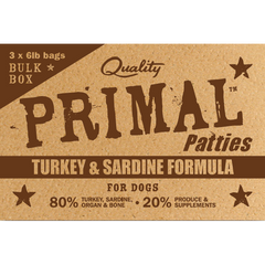 Primal Dog Frozen Raw Turkey & Sardine Patties Bulk 18lb