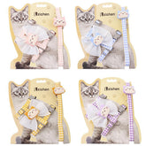 Pet Harness Plaid Mesh Bow Smiley Cartoon with Leash