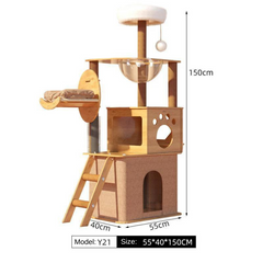 Mansion Cat Tree Wood Brown - 150cm Y-21 Brown