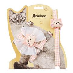 Pet Harness Plaid Mesh Bow Smiley Cartoon with Leash
