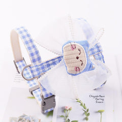 Pet Harness Plaid Mesh Bow Smiley Cartoon with Leash