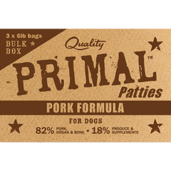 Primal Dog Frozen Raw Pork Patties Bulk 18lb
