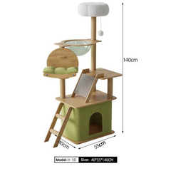 Mansion Cat Tree Wood Green - 140cm with Stairs Y18