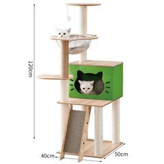 Mansion Cat Tree Wood Green Cat Face Shape - 120cm N1 Green