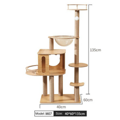 Mansion Cat Tree Wood 135cm - With Balcony