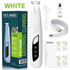 WHITE Pet Paw Trimmer with LED Light & Battery Indicator