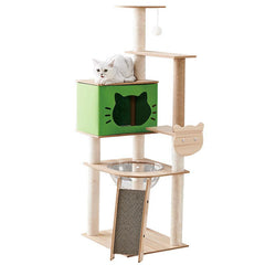 Mansion Cat Tree Wood Green Cat Face Shape - 120cm N1 Green