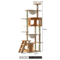 Mansion Cat Tree Wood 195cm Tall - ZM01