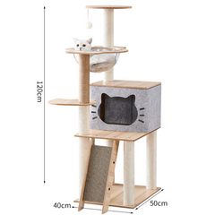 Mansion Cat Tree Wood Grey Cat Face Shape - 120cm N1Brown