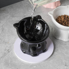Pet Ceramic Bowl Elevated Raised and Tilted Cat Shaped
