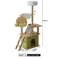 Mansion Cat Tree Wood Green 140cm Tall with Stairs - Y-18