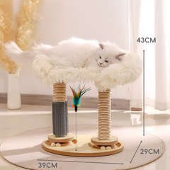 Cat Double Scratching Posts with Bed and Feather Wand